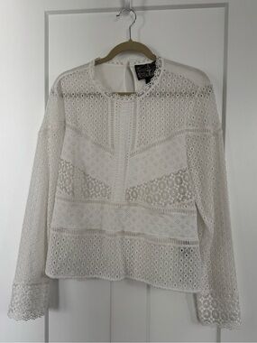 Women's White Crochet Lace Blouse - Long Sleeve
